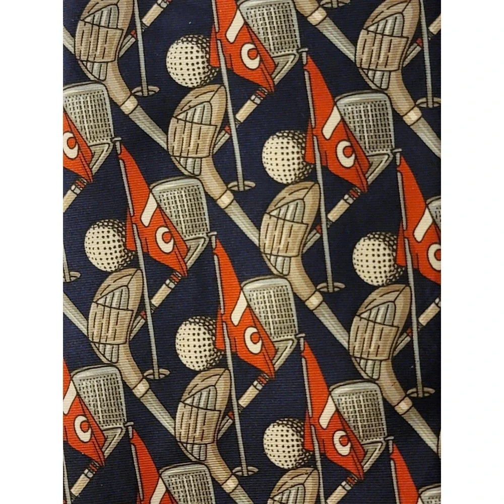 Harken Ltd Mens All Silk Hand Printed Golf Clubs Flags‎ Tie Made in USA 58